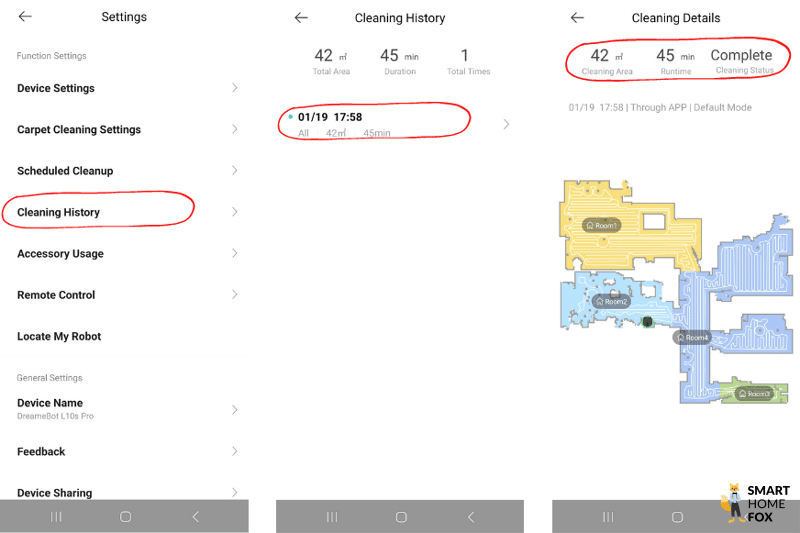 Reinigungshistorie wird in der Dreame L10s App eingesehen.